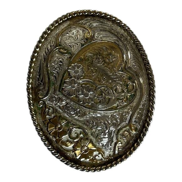 Vintage Montana Silversmiths Floral Heart Flowers Belt Buckle Girls Teen Cowgirl main image 10
